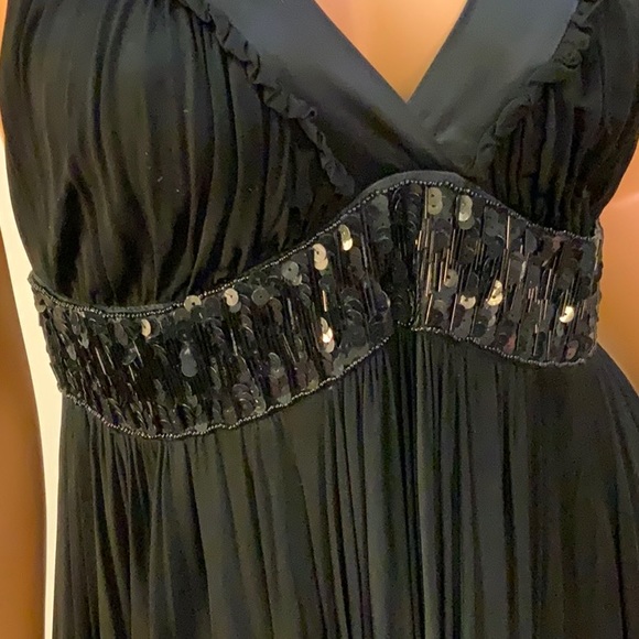 VINTAGE BLACK SEQUIN PLEATED DRESS EMPIRE WAIST SM - Picture 11 of 11